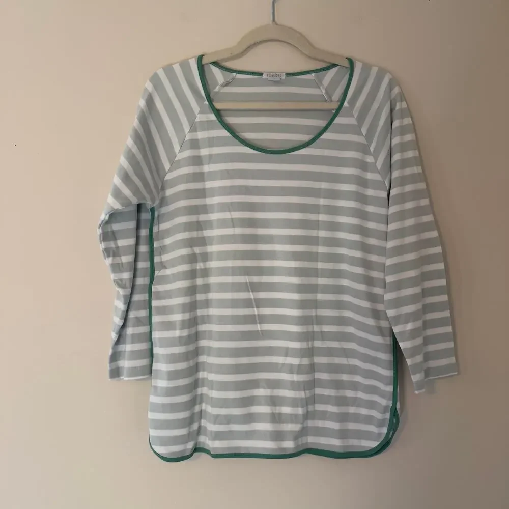 Lake Striped Pajama Set Long Sleeve Top and Pants 100% Pima Cotton Size Medium - Picture 9 of 13